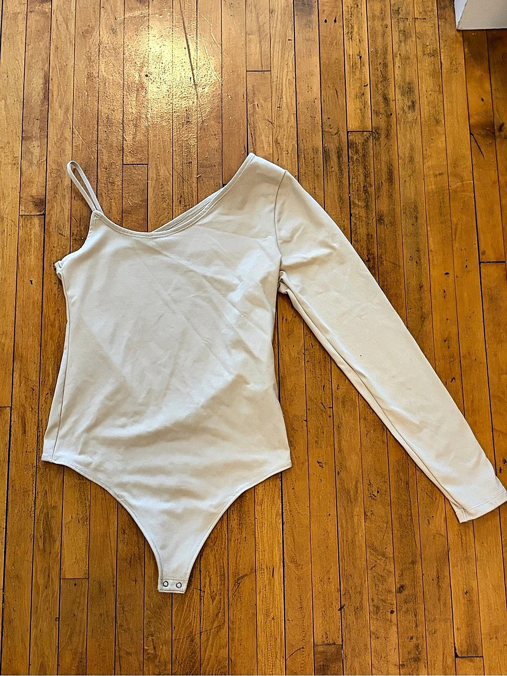 Abercrombie & Fitch Soft A&F Collection Asymmetrical Strap Bodysuit in Nude